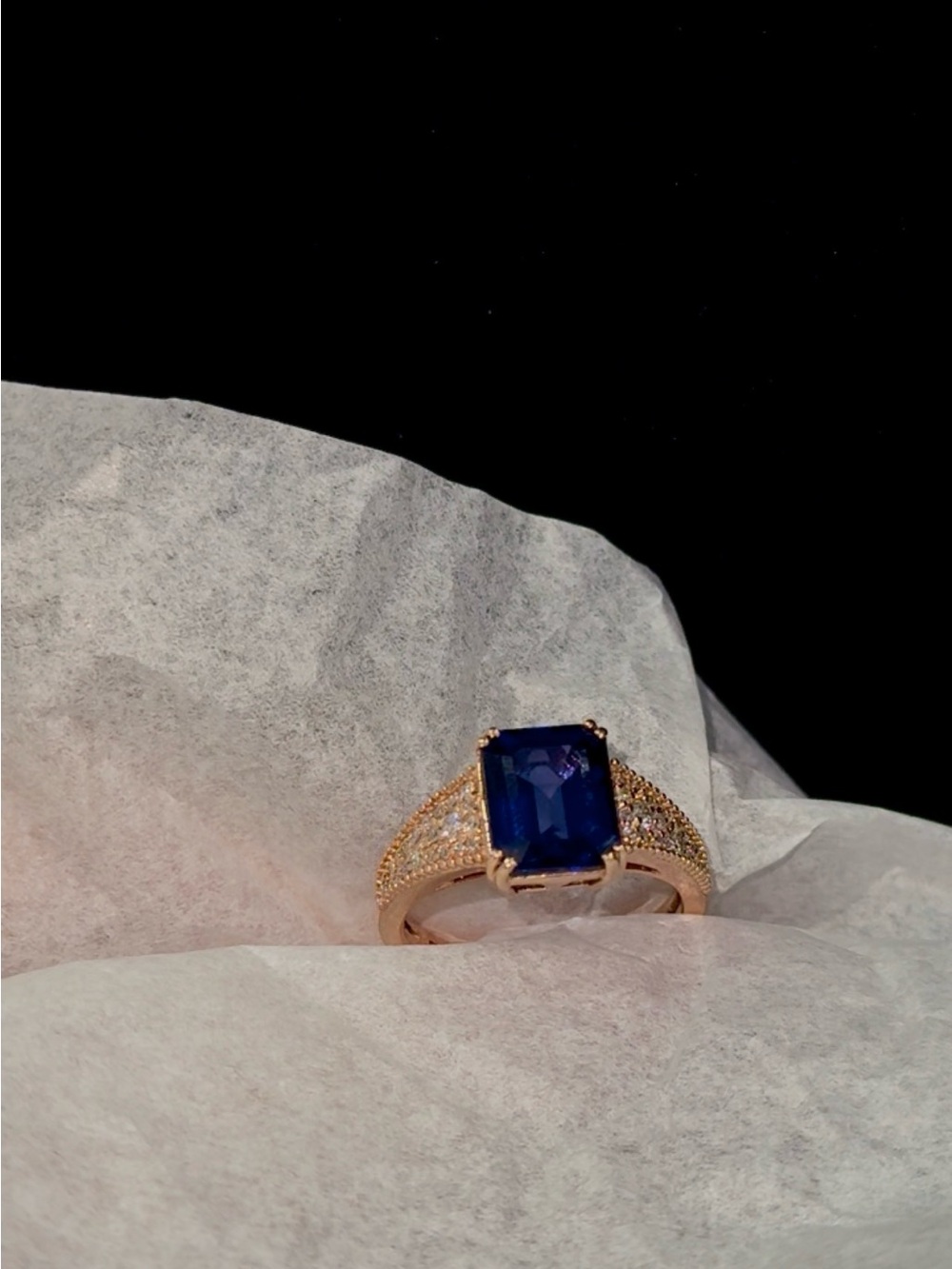 Gold Ring with Deep Blue Center Stone